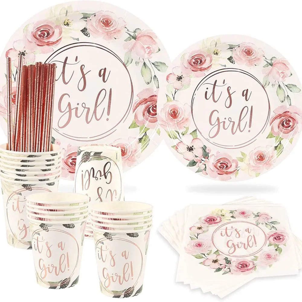 Rose Gold Foil It's A Girl Party Supply 24 Sets X002WGGYXD
